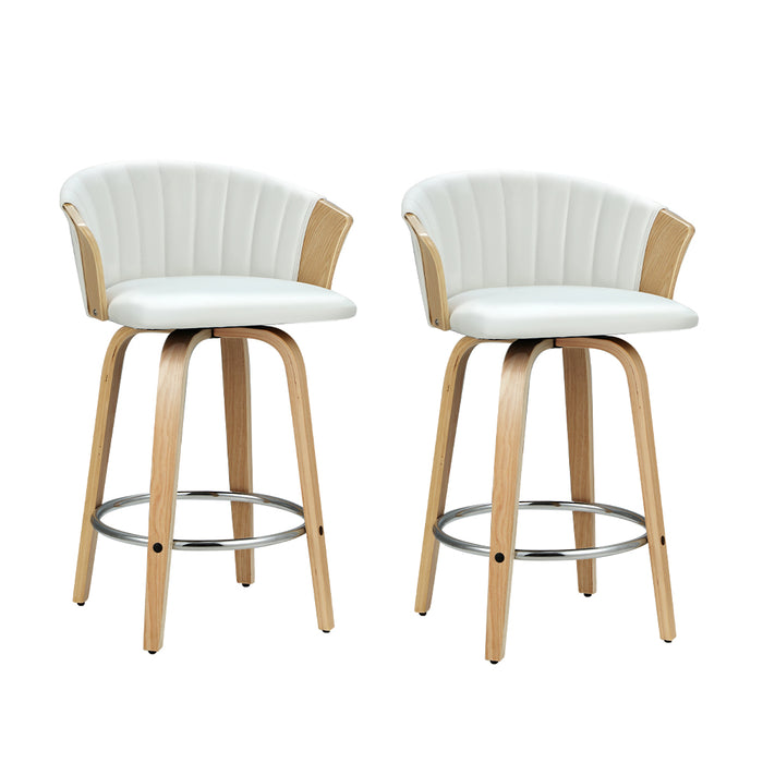 Set of 2 Bar Stools Kitchen Stool Wooden Chair Swivel Chairs Leather White