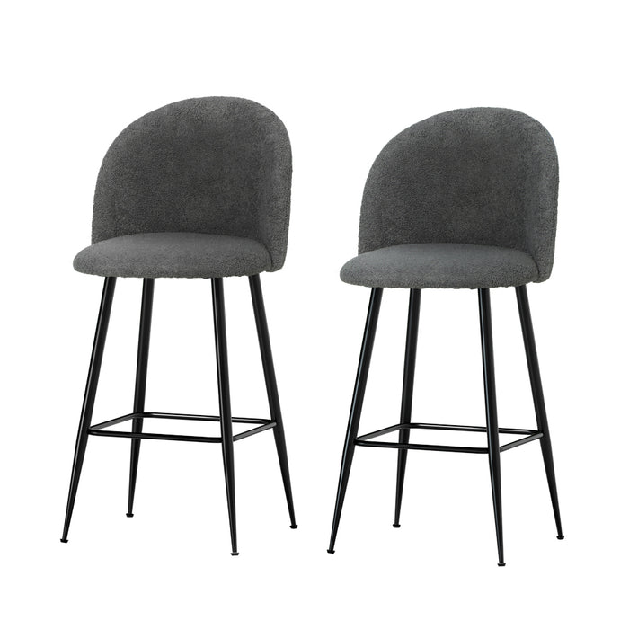 Set of 2 Bar Stools Kitchen Dining Chair Stool Chairs Sherpa Boucle Charcoal