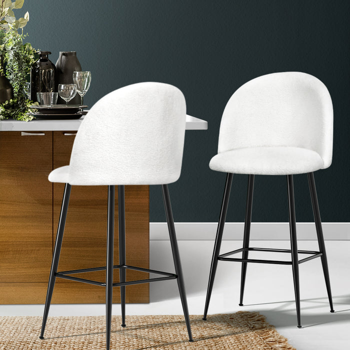 Set of 2 Bar Stools Kitchen Dining Chair Stool White Chairs Sherpa Boucle