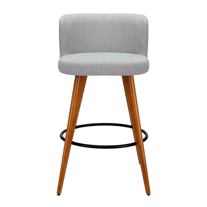 Set of 2 Wooden Fabric Bar Stools Circular Footrest - Light Grey