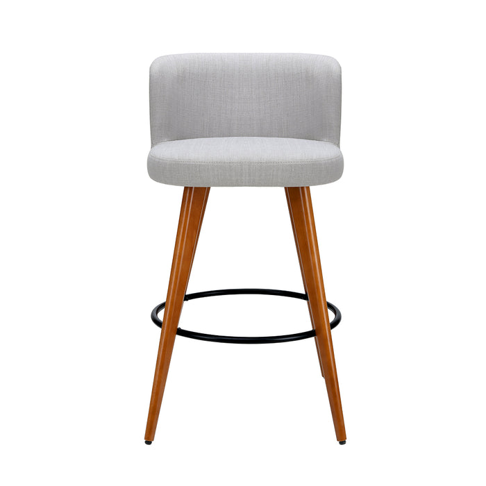 Set of 4 Wooden Fabric Bar Stools Circular Footrest - Light Grey