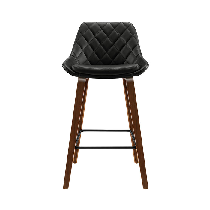 Set of 2 Bar Stools Bentwood PU Leather Diamond Pleat - Black