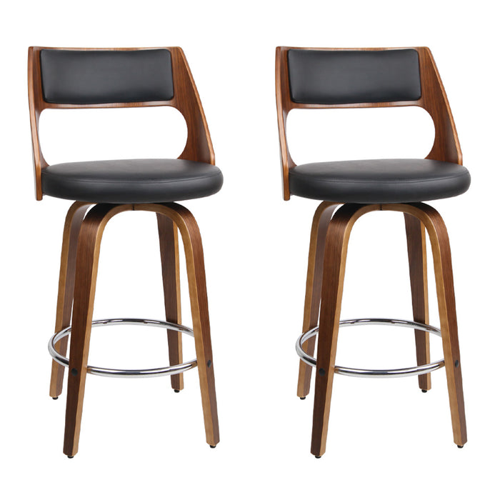 Wooden Leather Bar Stools - Set of 2