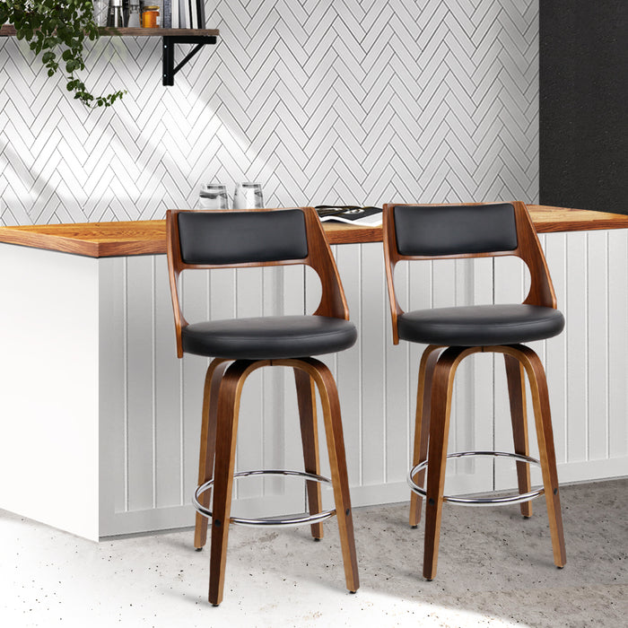 Wooden Leather Bar Stools - Set of 2