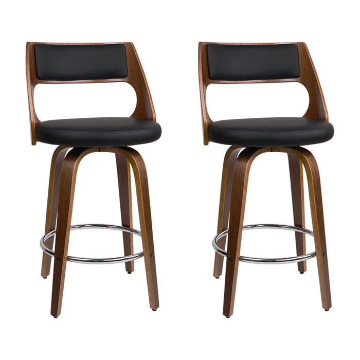 Wooden Leather Bar Stools - Set of 2