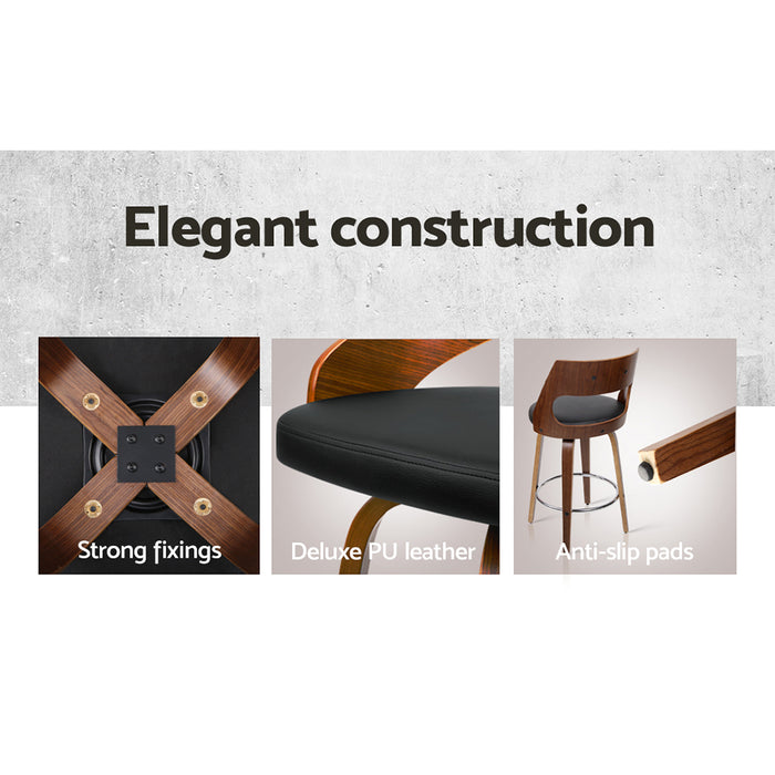 Wooden Leather Bar Stools - Set of 2