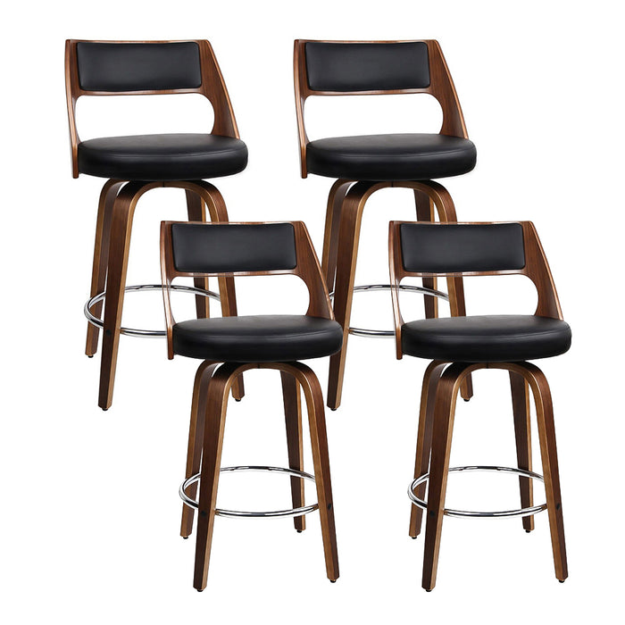 Wooden Leather Bar Stools - Set of 4