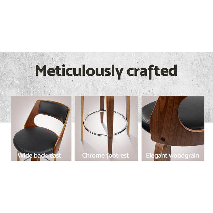 Wooden Leather Bar Stools - Set of 4