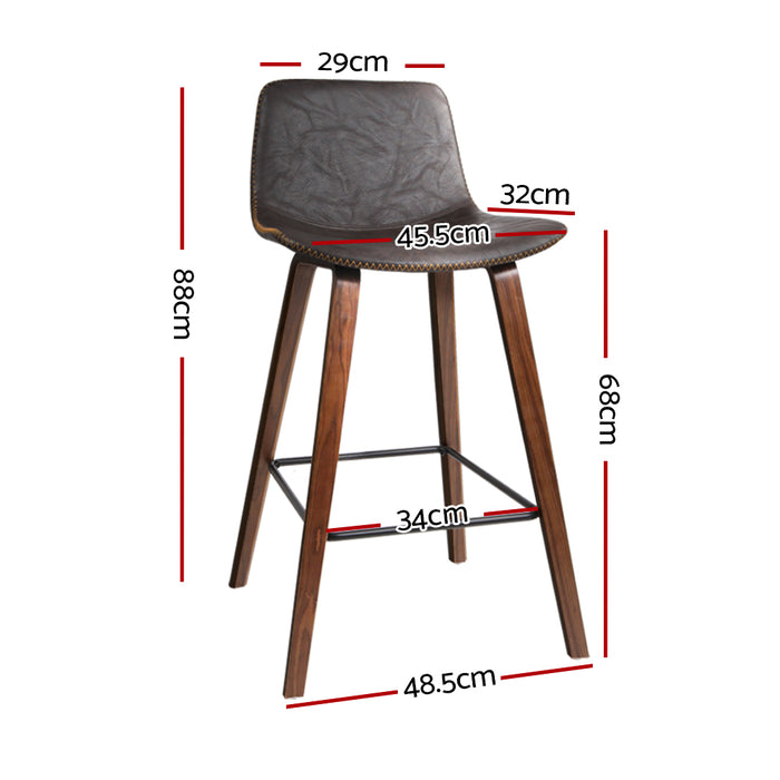 Set of 2 PU Leather Bar Stools Square Footrest - Wood and Brown