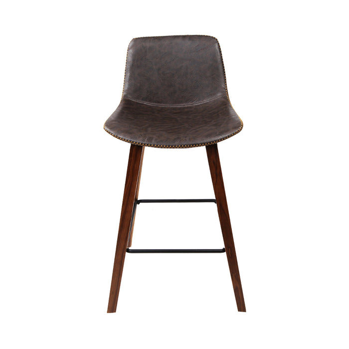 Set of 2 PU Leather Bar Stools Square Footrest - Wood and Brown