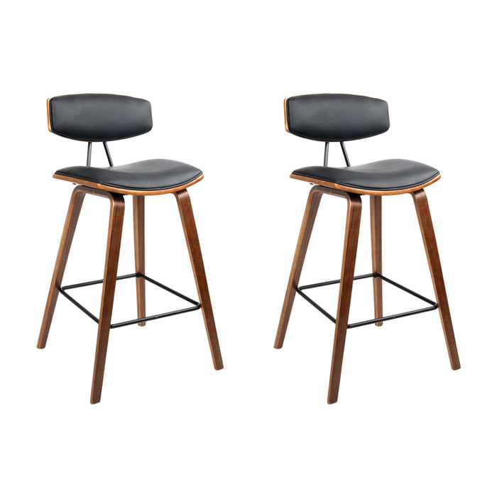 Set of 2 PU Leather Circular Footrest Bar Stools - Black