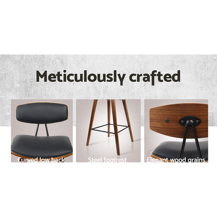 Set of 2 PU Leather Circular Footrest Bar Stools - Black