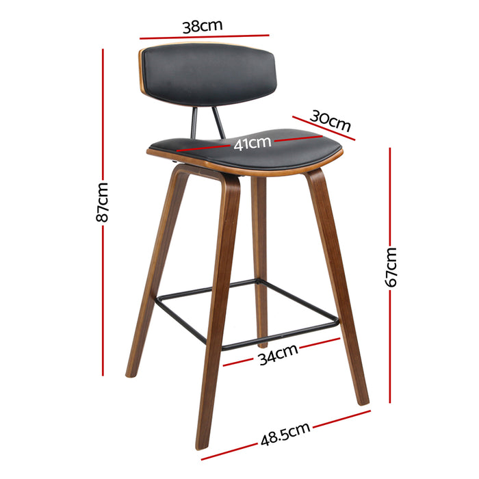 Set of 4 PU Leather Circular Footrest Bar Stools - Black