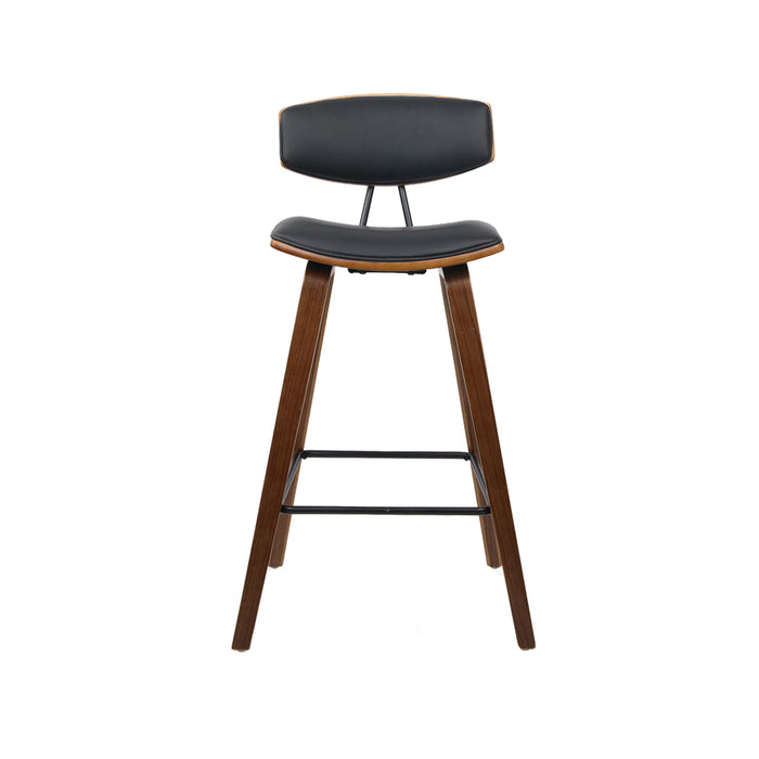 Set of 4 PU Leather Circular Footrest Bar Stools - Black