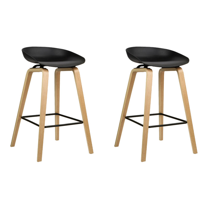 Set of 2 Wooden Square Footrest Bar Stools - Black