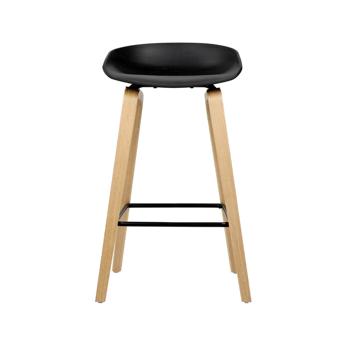 Set of 2 Wooden Square Footrest Bar Stools - Black