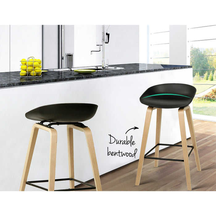 Set of 2 Wooden Square Footrest Bar Stools - Black