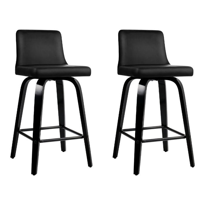 Set of 2 Wooden PU Leather Bar Stool - Black