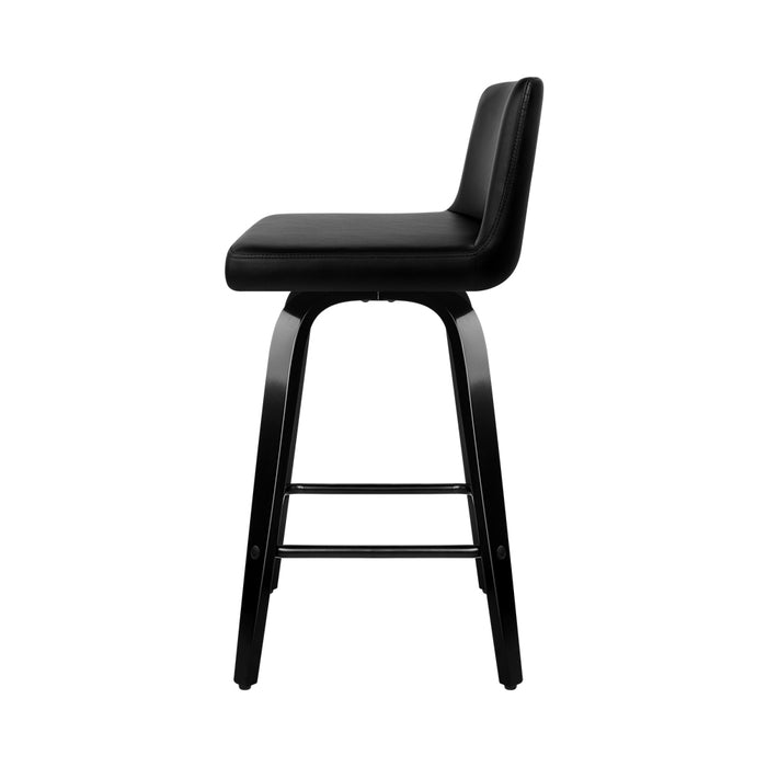 Set of 2 Wooden PU Leather Bar Stool - Black