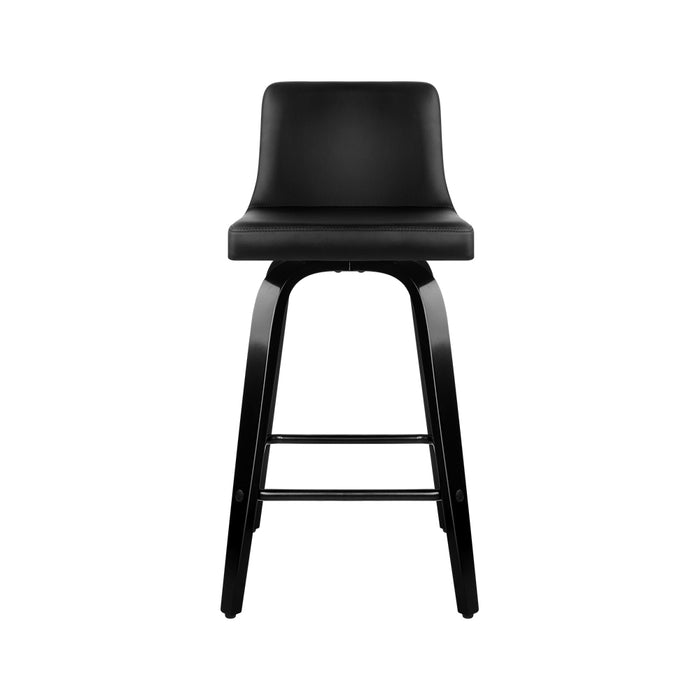 Set of 4 Wooden PU Leather Bar Stool - Black