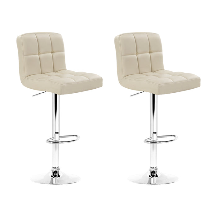 Leather Gas Lift Bar Stools Beige - Set of 2