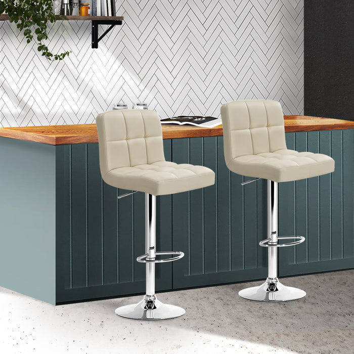 Leather Gas Lift Bar Stools Beige - Set of 2