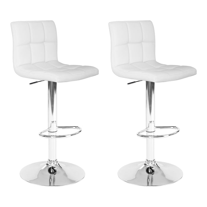 Leather Gas Lift Bar Stools White- Set of 2