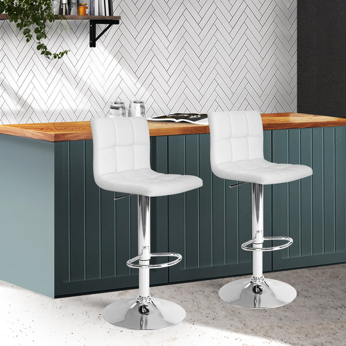 Leather Gas Lift Bar Stools White- Set of 2