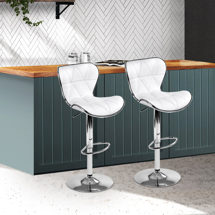 Patterned Bar Stools White/Chrome - Set of 2