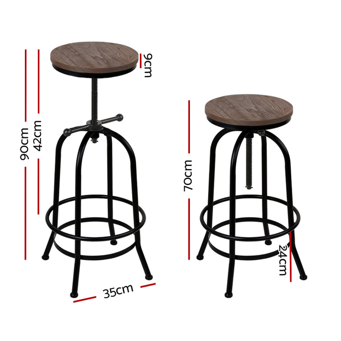 Bar Stool Industrial Round Seat Wood Metal - Black and Brown