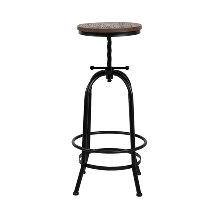 Bar Stool Industrial Round Seat Wood Metal - Black and Brown