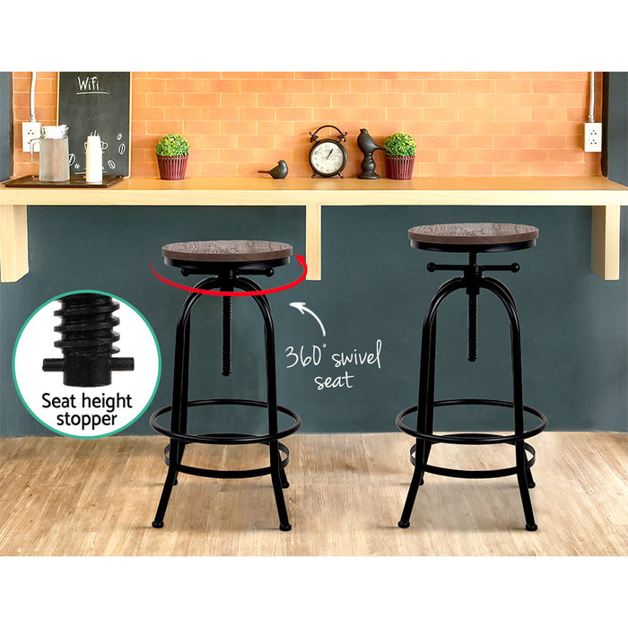 Bar Stool Industrial Round Seat Wood Metal - Black and Brown