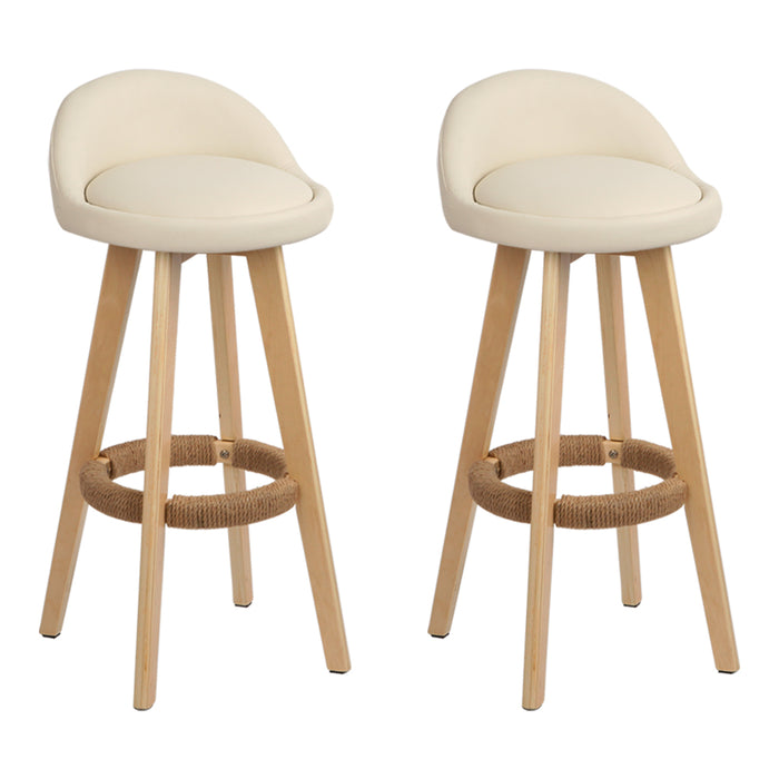 Set of 2 PU Leather Backrest Bar Stools - Beige