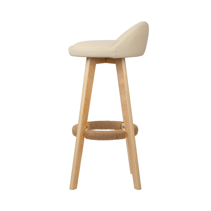 Set of 2 PU Leather Backrest Bar Stools - Beige