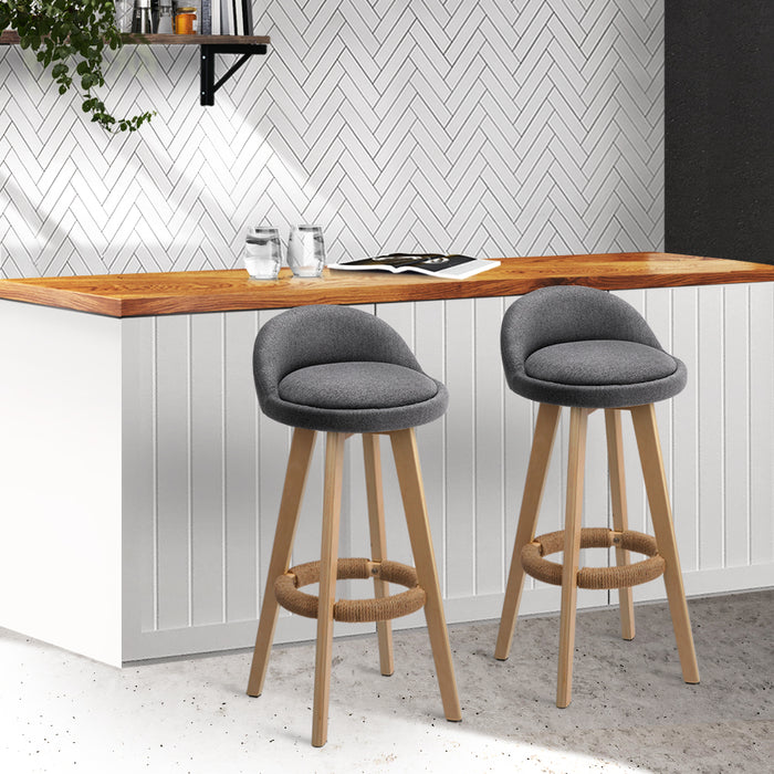 Set of 2 Fabric Backrest Bar Stools - Grey