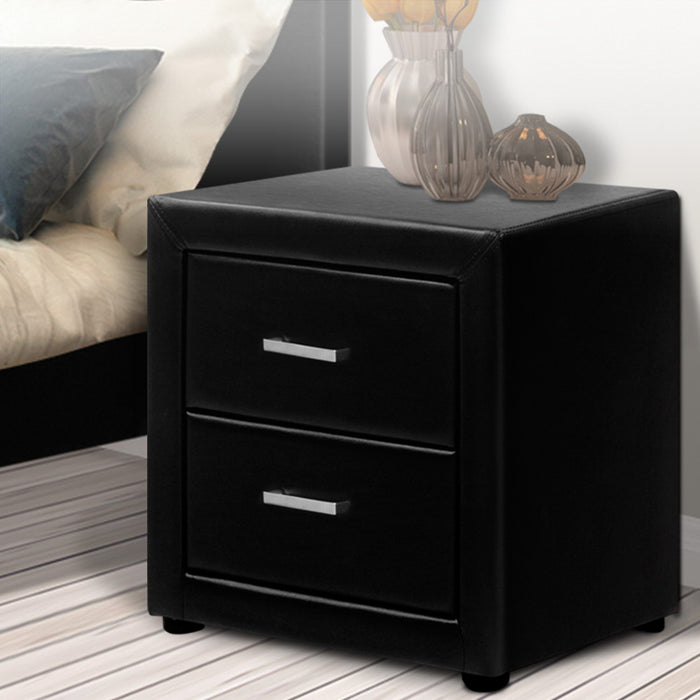 PVC Leather Bedside Table - Black