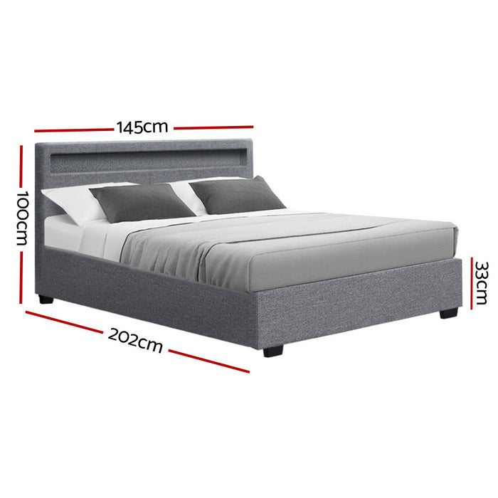 Bed Frame Double Size Gas Lift RGB LED Bedbase Grey Cole