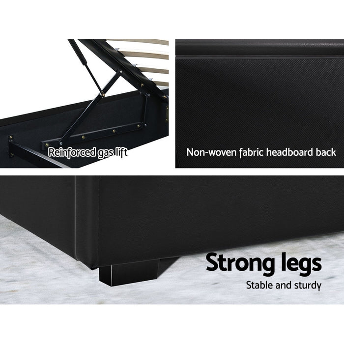 Cole LED Bed Frame PU Leather Gas Lift Storage - Black Queen