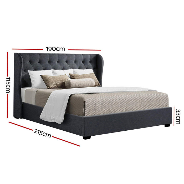 Issa Bed Frame Fabric Gas Lift Storage - Charcoal King