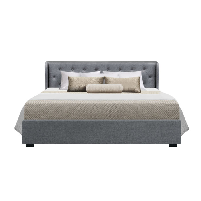 Issa Bed Frame Fabric Gas Lift Storage - Grey King