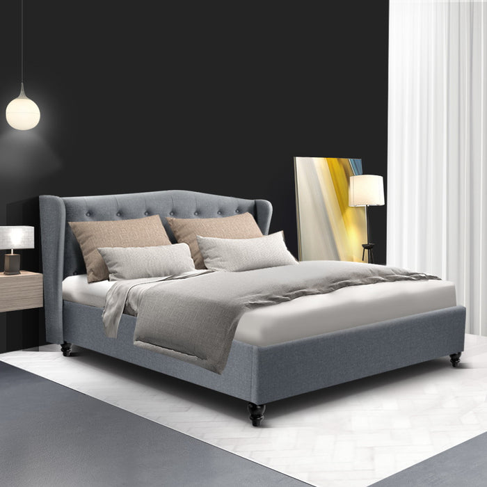 Pier Bed Frame Fabric - Grey Double