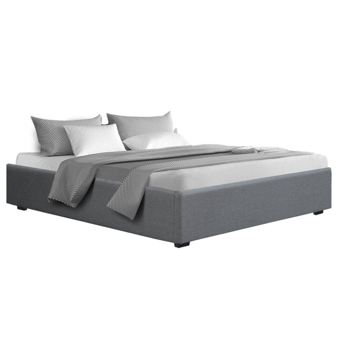 Bed Frame King Size Gas Lift Base With Storage Platform Grey Fabric Toki Collection