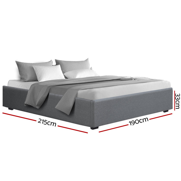 Bed Frame King Size Gas Lift Base With Storage Platform Grey Fabric Toki Collection