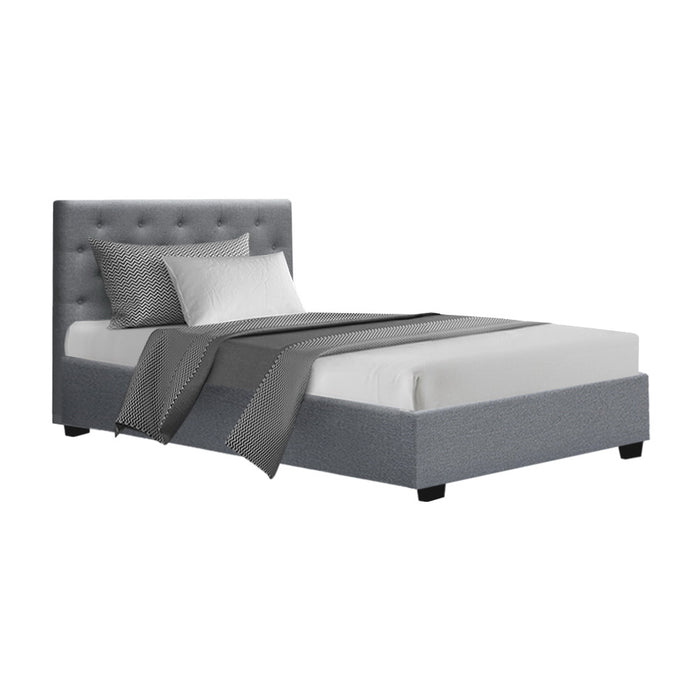 Vila Bed Frame Fabric Gas Lift Storage - Grey King Single