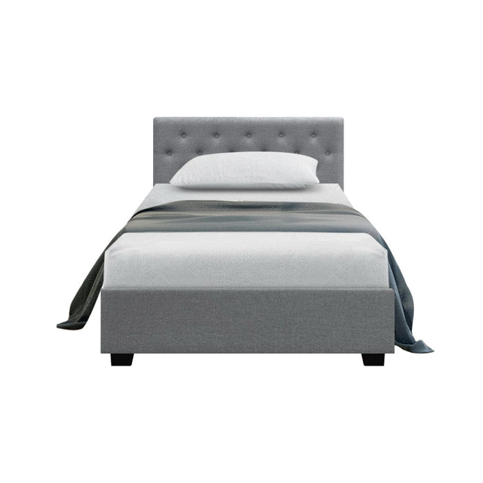 Vila Bed Frame Fabric Gas Lift Storage - Grey King Single