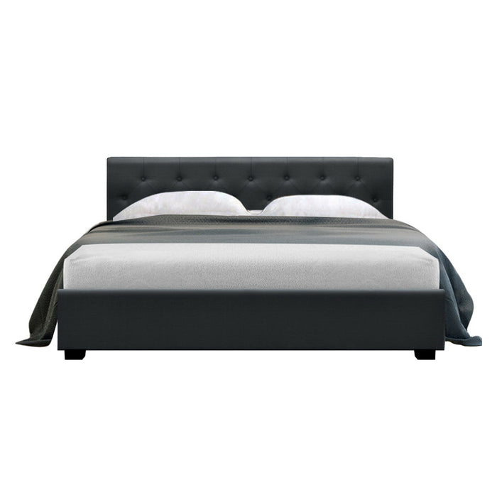 Vila Bed Frame Fabric Gas Lift Storage - Charcoal Queen