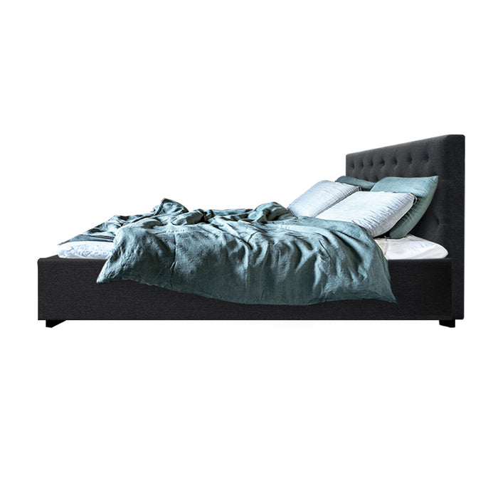 Vila Bed Frame Fabric Gas Lift Storage - Charcoal Queen