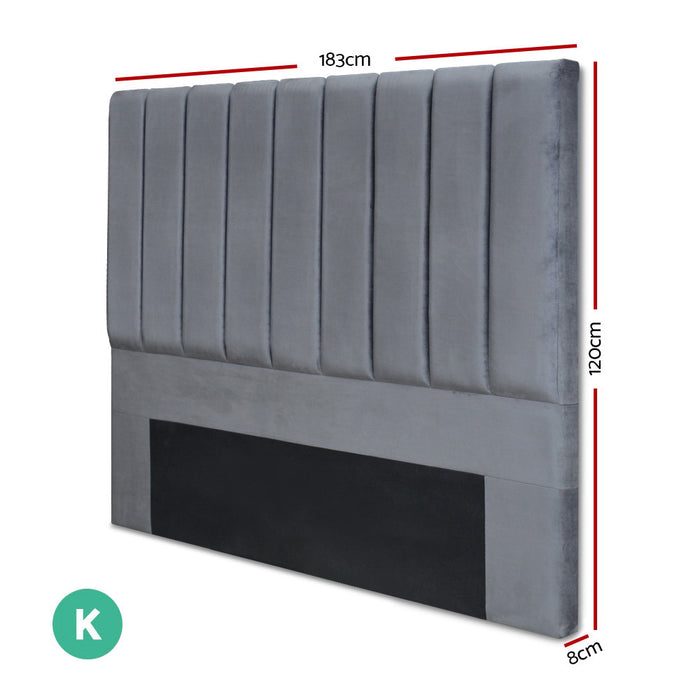 VELA Bed Head Headboard King Size Bedhead Velvet Grey