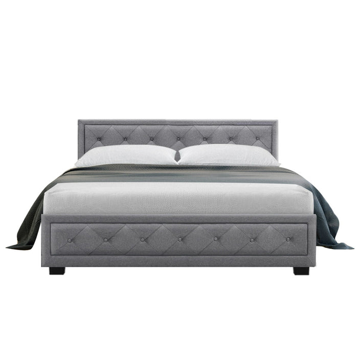 Tiyo Bed Frame Fabric Gas Lift Storage - Grey Double