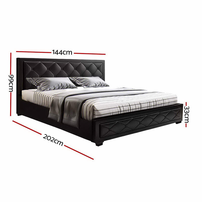 Bed Frame Double Size Gas Lift Base With Storage Black Leather Tiyo Collection